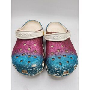 KIds Little Girls size 3 Glittery Crocs Pink/Blue